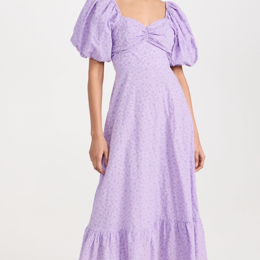 English Factory Floral Print Back Bow Puff Sleeve Dress
